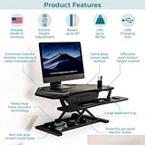 VERSADESK® PowerPro™ 36" Corner Standing Desk Converter, 36 Inch Motorized Height-Adjustable Standup Desk Riser Sit to Stand Desktop with Keyboard and Mouse Tray + USB Charging Port, Black VERSADESK
