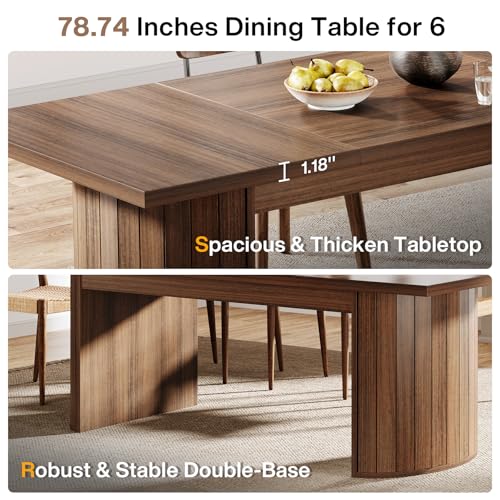 Tribesigns 78.7" Extra Long Dining Table for 6-8 People, Large Farmhouse Kitchen Table with Wooden Tabletop, Rustic Style Rectangular Dinner Table for Dining Room, Kitchen, Living Room, Walnut Tribesigns
