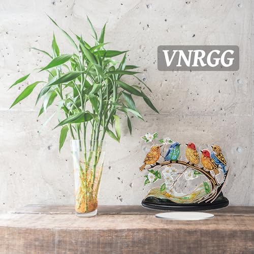 VNRGG Spring Bird on a Branch, Diamond Art Tabletop Kit with Special Shaped Crystals Bird for Study Room Decor, Boxed VNRGG