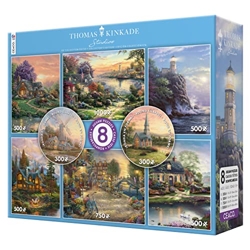 Ceaco - 8 in 1 Multipack - Thomas Kinkade - (2) Round 300 Piece, (4) 550 Piece, (1) 750 Piece (1) 1000 Piece Jigsaw Puzzles