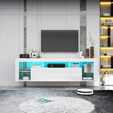 Floating TV Stand Wall Mounted - High Gloss Led Entertainment Center with Storage and Shelf, TV Stand for 65 Inch TV, Gaming Entertainment Center Console Table with Lights, White Gitua