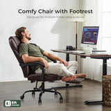 amseatec Office Chair, Big and Tall Office Chair with Foot Rest Ergonomic Desk Chairs Reclining High Back Leather Chairs with Lumbar Support(Brown) amseatec