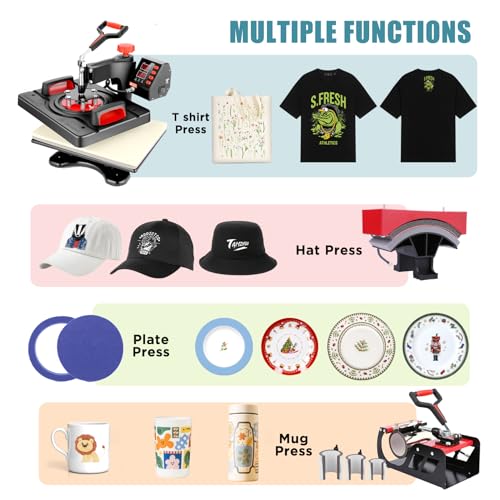 AKEYDIY 8 in 1 Heat Press Machine 12x15 Inch, 360° Swing Away Shirt Press Machine - Digital Heat Transfer Machine, Sublimation Heat Press for T Shirts Hat Cap Mug Plate (ProPress Elite 8 in 1) AKEYDIY