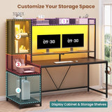 SEDETA Gaming Desk, 60'' Gaming Desk with Hutch and LED Lights, Computer Desk with Storage Shelves, Large PC Gamer Desk with Display Cabinet, Monitor Stand, Power Outlet for Home Office, Black SEDETA