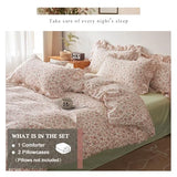 VM VOUGEMARKET Red Flower Comforter Set Queen Aesthetic Bedding Set Garden Style Blooming with Ruffle Pillow Shams for Teen Girls Bed in a Bag Flurry Comforter Set-90x90 Inch VM VOUGEMARKET