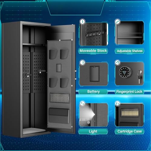 Greenvelly 10-12 Rifle Gun Safe, Quick Access Large Gun Safe for Rifles and pistols with Fingerprint Keypad, Electronic Locking Gun Cabinet Rifle Safe with Gun Safes Pocket and Rifle Rack for - WoodArtSupply