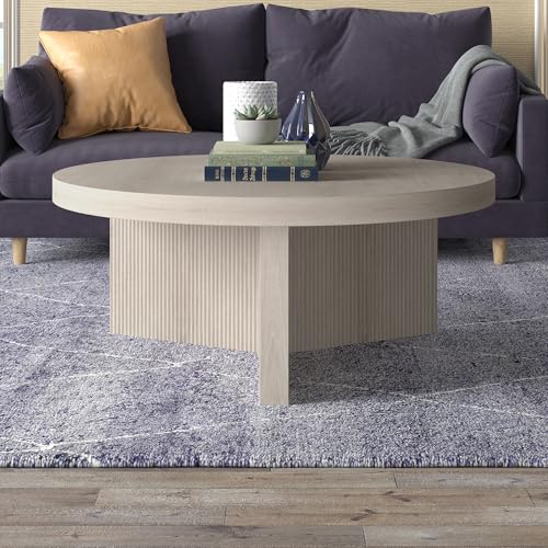 Henn&Hart 36" Wide Round Coffee Table in Beech White, for Home, Living Room, Bedroom, Entertainment Room, Office Henn&Hart