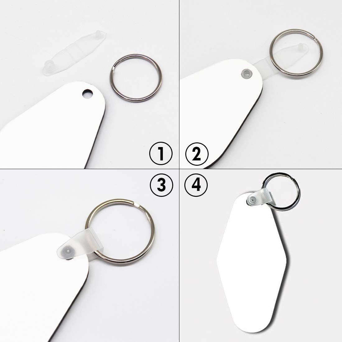 EFFIET 16pcs Motel Hotel Shape Sublimation Blank Keychains MDF Board Round Rhombus Vintage Ornaments Heat Transfer Keychains DIY Double-Sided Valentines Day Blank Ornaments EFFIET