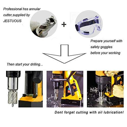 Annular Cutter Set 13 pcs JESTUOUS 3/4 Inch Weldon Shank 2 Cutting Depth and Cutting Diameter from 7/16 to 1-1/16 for Drill Press HSS Standard Kit Two Flat with 2 Pilot Pins - WoodArtSupply