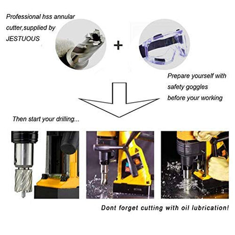 Annular Cutter Set 13 pcs JESTUOUS 3/4 Inch Weldon Shank 2 Cutting Depth and Cutting Diameter from 7/16 to 1-1/16 for Drill Press HSS Standard Kit Two Flat with 2 Pilot Pins JESTUOUS