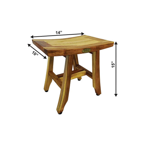EcoDecors Satori 14 Inch Shaving Waterproof Teak Wood Shower Bench Stool Seat Chair For Inside Shower Storage Shelf Provides Safety, Storage, and Organization For Bathroom Accessories Natural color EcoDecors