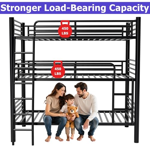 ZVXKLP Heavy Duty Metal Triple Bunk Bed,Triple Twin Bunk Beds for Kids and Adults,Separates Into 3 Beds,Tripple 3 Bed Frame with 2 Ladders & No Box Spring Needed,Weight Capacity: 450 LBS ZVXKLP