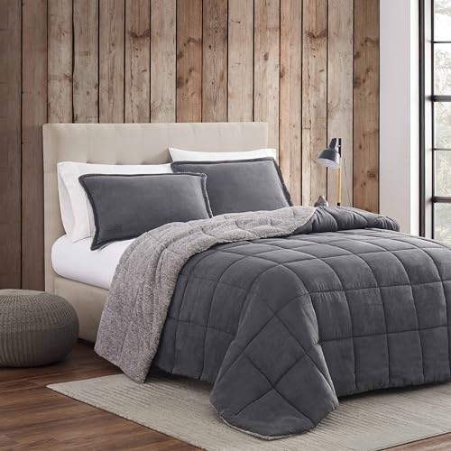Eddie Bauer - Queen Comforter Set, Microsuede Bedding with Soft Sherpa Reverse, 3 Piece Bed Set with Matching Pillowcases (Sherwood Grey) Eddie Bauer