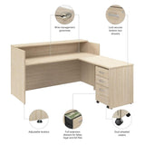 Bush Business Furniture Arrive 72W x 72D L Shaped Reception Desk with Shelf and Mobile File Cabinet in Natural Elm, Modern Receptionist Station for Office Waiting Room Bush Furniture