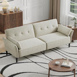 COPIAE 89” Futon Sofa Bed, Comfy Futon Couch Bed with 2 Square Pillows,Convertible Sleeper Sofa with Adjustable Backrest& Armrests, Modern Loveseat Sleeper for Living Room,Velvet Fabric White COPIAE