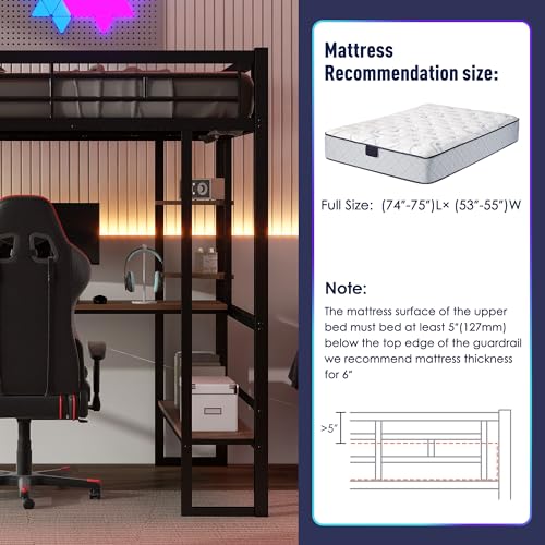 SOFTSEA Heavy-Duty Full Size Metal Loft Bed with Integrated Desk and Storage Shelves - WoodArtSupply