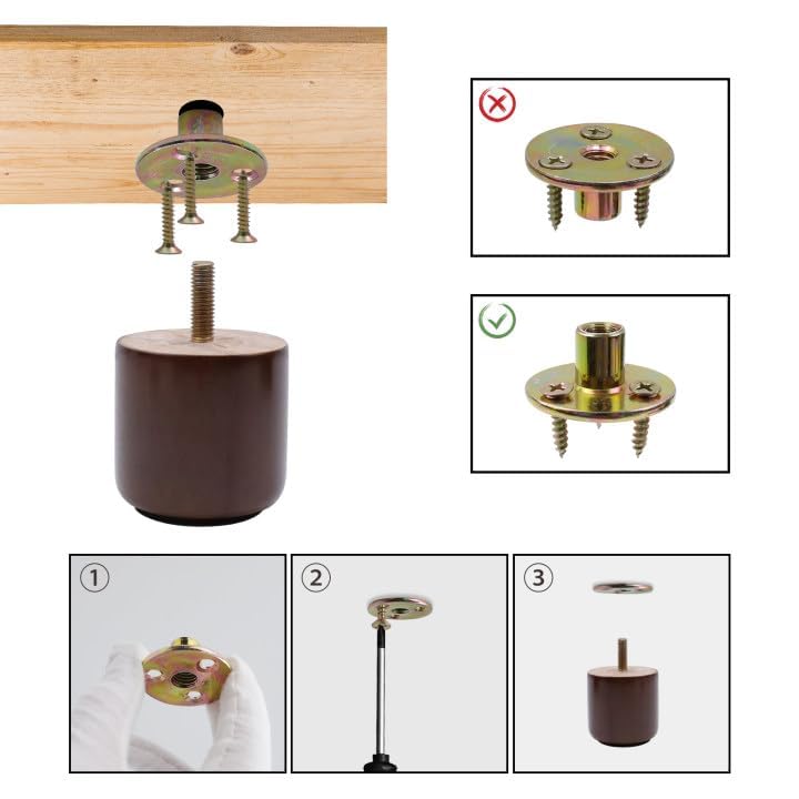 Savagrow Round Wooden Furniture Legs 2 Inch Wooden Replacement Legs for Furniture Sofa Table Cabinet Set of 4 (Brown) Savagrow