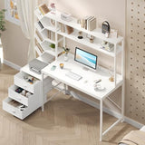 YOMILUVE Reversible Computer Desk with Hutch, Home Office Desk with Drawers and Bookshelf, 52'' Study Writing Desk with Storage Shelves for Bedroom Home Office, White YOMILUVE