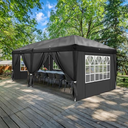 Outvita 10x20ft Pop Up Canopy Tent, Outdoor Instant Shelter Folding Canopy with 6 Side Walls and Carry Bag for Commercial Events, Party, Backyard BBQ, Camping Black Outvita