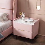Modern Night Stand with Drawers, Simple Bedside Table, Household Solid Wood Rock Board Bedside Cabinet Storage Cabinet, Small Wood Bedside Cabinet, Bedside Storage Cabinet(Pink,40 * 40 * 46cm) VHBVDFC