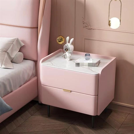 Modern Night Stand with Drawers, Simple Bedside Table, Household Solid Wood Rock Board Bedside Cabinet Storage Cabinet, Small Wood Bedside Cabinet, Bedside Storage Cabinet(Pink,40 * 40 * 46cm) VHBVDFC