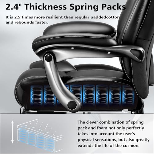 600lbs Big and Tall Office Chair for Heavy People,Heavy Duty Comfy Executive Office Desk Chair with Adjustable Lumbar Support,High Back Reclining PU Leather Computer Chair,Metal Base (Classic, Black) WAILOR