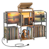 3IngSeagulls Record Player Stand with Power Outlets and LED Light, Turntable Stand Storage Up to 350+ Albums, Record Player Stand with Vinyl Storage, Tuntable Stand with Record Holder for Living Room 3IngSeagulls