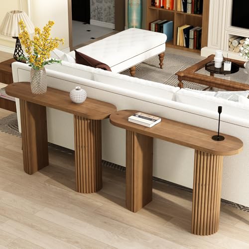 WINWY Fluted Solid Wood Console Table-39.2" Farmhouse Entryway Table with Rounded Corners, Morden Sofa Tables Behind Couch for Foyer, Entrance, Living Room, Hallway WINWY