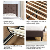 Full Upholstered Platform Bed Frame with 51" Tall Headboard - Button Tufted Cloth Bed - Wood Slat Support with Storage Space - No Box Spring Needed - Easy Assembly - Brown - Oliver & Smith - Astor OLIVER & SMITH SINCE 1921