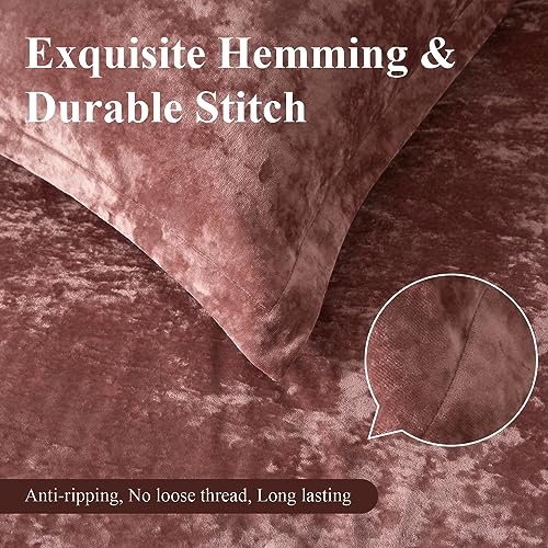 Ivellow Crushed Velvet Comforter Set King, Lightweight Comforter Set, 5pcs Ultra Soft Breathable Pink Comforter Set, Luxury Cozy Flannel Comforter King Size (1 Comforter,2 Pillow Shams, 2 Euro Shams) Ivellow