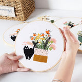 KEKEMEOW 3 Sets Embroidery Kit for Beginners, Stitches with Black Cat and Flowers, Embroidery Stitch Practice kit for Adults Craft Lover, Needlepoint Hand Embroidery Kit with Pattern、Instruction、Hoop