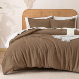 PHF Soft Waffle Comforter Set King Size- Comfy Breathable Waffle Weave Comforter with 2 Pillow Shams, 3 Pieces Less Snagging Lightweight Textured Bedding Set for All Season, Mocha/Cocoa Brown PHF