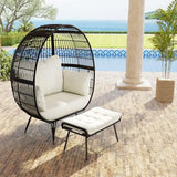 Tangkula Oversized Wicker Egg Chair with Ottoman, Patio Lounge Basket with 5 Soft Cushions, Stable Metal Frame, Gorgeous Indoor Outdoor Lounge Chair, Ideal for Living Room, Backyard, 450 LBS Max Load Tangkula