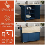 Homestyles Mobile Kitchen Island Cart with Wood Top and Dropleaf Breakfast Bar, Blue homestyles