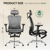 DEVAISE Ergonomic Mesh Office Desk Chair, Retractable Footrest and Adjustable Lumbar Support, Comfy High Back Reclining Computer Gaming Chair, Tilt Function, Heavy Duty, SGS Class 4 Gas Lift, Grey DEVAISE