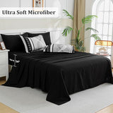 Anibedding Black Comforter Set King Size,8 Pieces Boho Bed in a Bag Patchwork Striped Comforter Set, Soft Microfiber Bedding Set for All Season(104"×90") Anibedding
