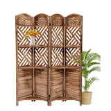 4 Panel Wood Room Divider Folding Privacy Screens, Folding Screen Room Divider with Storage Shelves, Freestanding Wood Farmhouse Divider for Separation, Small Spaces Bedroom Apartment OUTLANE