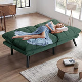 SoarFlash 67 Inch Futon Double Sofa Bed, 2 in 1 Velvet Loveseat Sofa with Adjustable Backrest Memory Foam for Living Room Bedroom Office Apartment Compact Couch(Green) SoarFlash