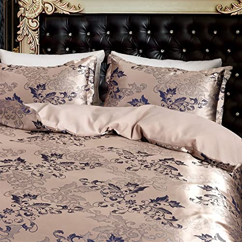 Duvet Cover Sets Neoclassical Style Jacquard Duvet Cover Set 2/3PCS Luxury Satin Bedding Set 1 Quilt Cover and 1/2 Pillowcase Single Twin Full Queen King Size Easy Care (E US) WoodArtSupply