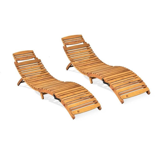 Christopher Knight Home Lahaina Wood Outdoor Chaise Lounge Set, 2-Pcs Set, Natural Yellow