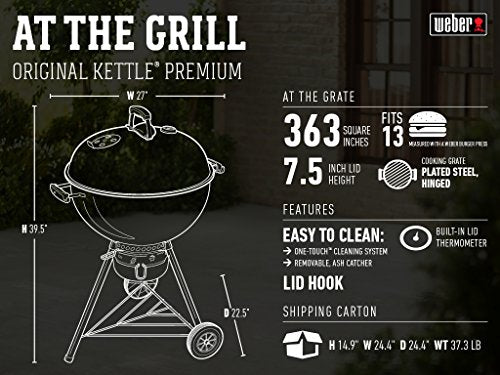 Weber Original Kettle Premium Charcoal Grill, 22-Inch, Black Weber