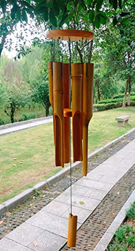 Wood Bamboo Wind Chimes, Deep Tone Bamboo Wind Chimes For Outside, Big Low Tone Wooden Wind Chimes For Outdoors Bamboo Chime Zen, Indoor Meditation Wind Chime 30" Large Zen Garden Décor For Y - WoodArtSupply