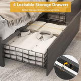 Lifezone Full Bed Frame with 2-Tier Storage Headboard, Metal Platform Bed Frame with 4 Storage Drawers, Built in Charging Station & LED, Noise-Free/Metal Support/No Box Spring Needed, Rustic Grey Lifezone