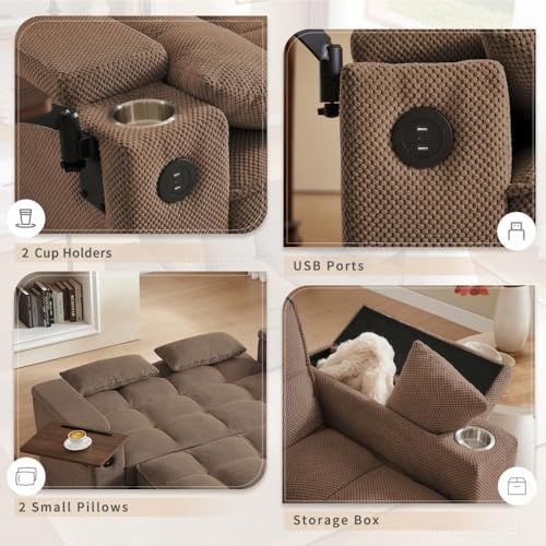 oaaktu ﻿ Large Size Convertible Sleeper Sofa Bed,Polka dot Velvet Pull Out Futon Couch with Storage handrails & Rotating Side Tables,Convertible Sofa Couch for Living Room,RV (Coffee) oaaktu