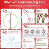 QCCTPUU 4 Sets Christmas Embroidery Kits, Beginner Embroidery Kit for Adults, Cross Stitch Kits for Beginners with Hand Embroidery Tools(Instructions, Needles, Threads