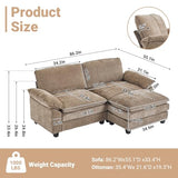 VINGLI Convertible Sectional Loveseat Sofa with Deep Seat &Movable 2-Layer Ottoman, Oversized L-shape Cloud Sofa with Chaise & Armrests, 2-Seat Sofa for Small Spaces & Apartment, Chenille, Light-Brown VINGLI