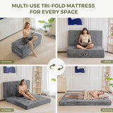 MAXYOYO Folding Mattress with Handles, 6 Inch Tri-Fold Mattress Floor Sofa Bed, Soft Faux Fur Folding Bed with Supportive Foam Filling, Portable Guest Couch for Sleeping, Full, Grey MAXYOYO