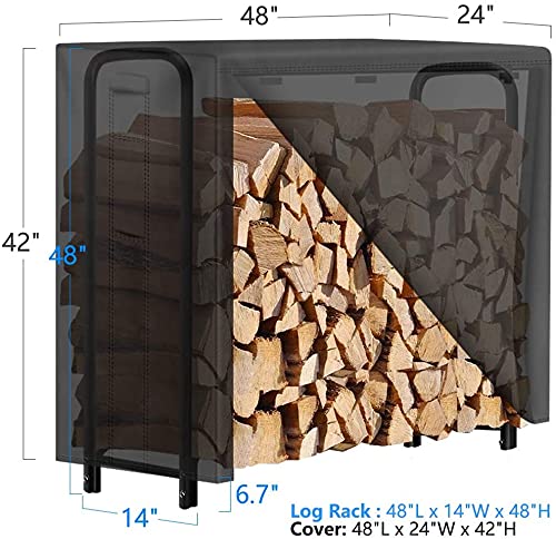 AMAGABELI GARDEN & HOME 4ft Firewood Rack With Cover Combo Set Waterproof Outdoor Log Holder, Fireplace Heavy Duty Stacker Pit for Patio Logs Storage Steel Tubular Wood Pile Tool Accessories Black AMAGABELI GARDEN & HOME