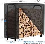 AMAGABELI GARDEN & HOME 4ft Firewood Rack With Cover Combo Set Waterproof Outdoor Log Holder, Fireplace Heavy Duty Stacker Pit for Patio Logs Storage Steel Tubular Wood Pile Tool Accessories Black AMAGABELI GARDEN & HOME