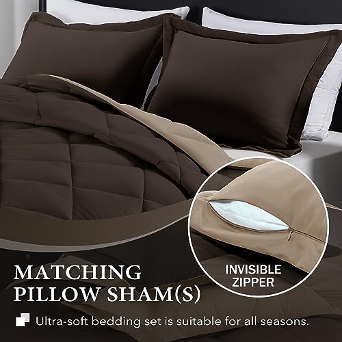 downluxe Full Size Comforter Set - Brown and Tan Full Comforter - Soft Bedding Sets for All Seasons -3- Piece Comforter Set Full with 2 Reversible Pillow Shams